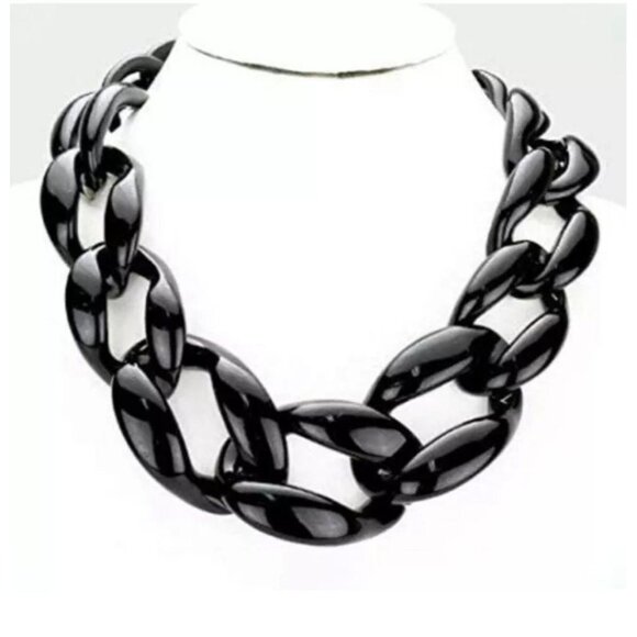 Black acrylic chain necklace chunky acrylic  chain big curb link loop necklace - Picture 2 of 4